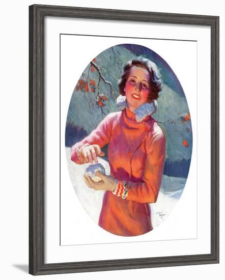 "Woman Forming a Snowball,"February 10, 1934-Frederic Mizen-Framed Giclee Print