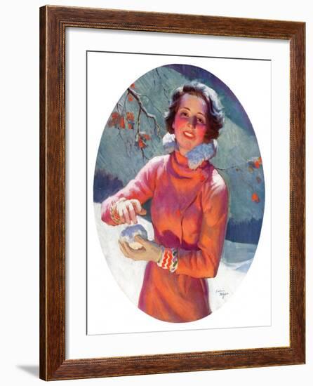 "Woman Forming a Snowball,"February 10, 1934-Frederic Mizen-Framed Giclee Print