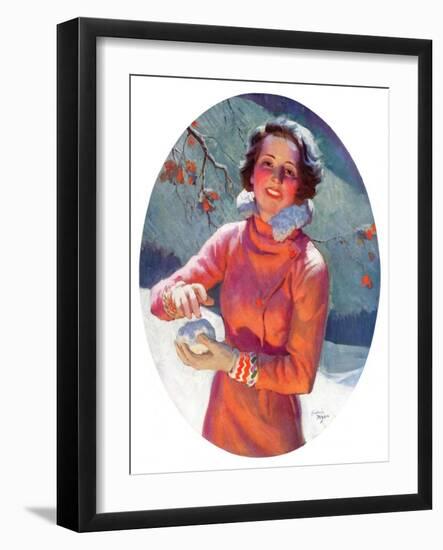 "Woman Forming a Snowball,"February 10, 1934-Frederic Mizen-Framed Giclee Print