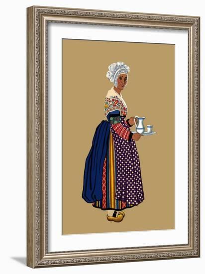 Woman from St. Germain, Lembron Serves a Pitcher of Milk for Coffee or Tea-Elizabeth Whitney Moffat-Framed Art Print