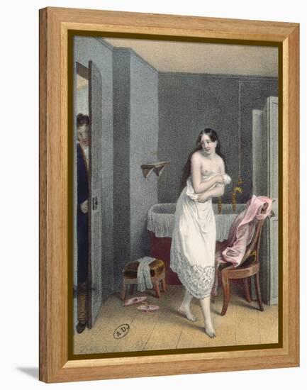 Woman Getting Out of Her Bath, C.1825 (Colour Litho)-French-Framed Premier Image Canvas