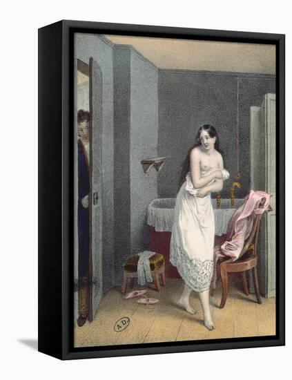 Woman Getting Out of Her Bath, C.1825 (Colour Litho)-French-Framed Premier Image Canvas