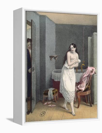 Woman Getting Out of Her Bath, C.1825 (Colour Litho)-French-Framed Premier Image Canvas