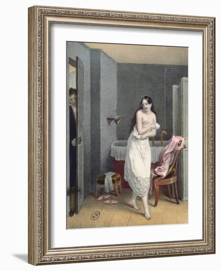 Woman Getting Out of Her Bath, C.1825 (Colour Litho)-French-Framed Giclee Print