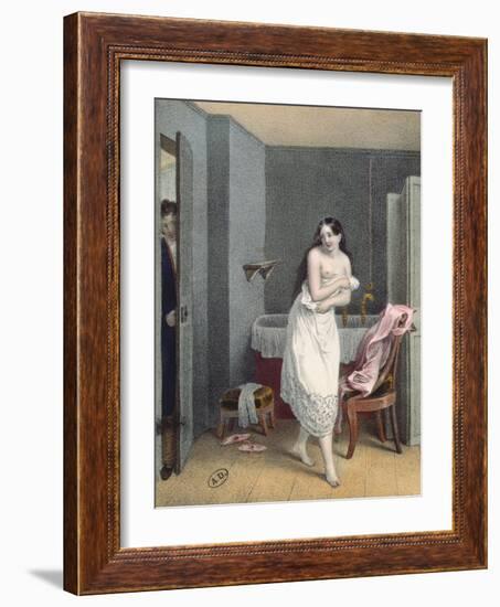 Woman Getting Out of Her Bath, C.1825 (Colour Litho)-French-Framed Giclee Print