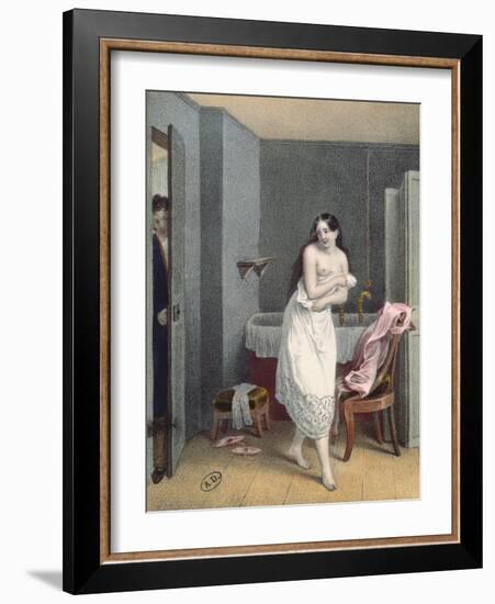 Woman Getting Out of Her Bath, C.1825 (Colour Litho)-French-Framed Giclee Print