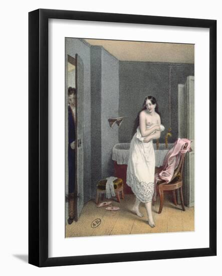 Woman Getting Out of Her Bath, C.1825 (Colour Litho)-French-Framed Giclee Print