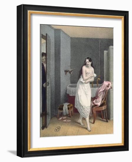 Woman Getting Out of Her Bath, C.1825 (Colour Litho)-French-Framed Giclee Print