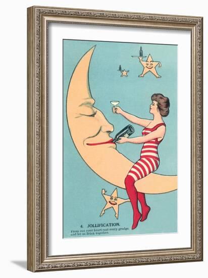 Woman Giving Wine to Moon-null-Framed Art Print