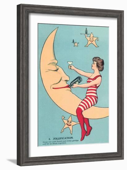 Woman Giving Wine to Moon-null-Framed Art Print