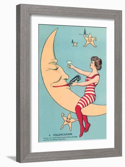 Woman Giving Wine to Moon-null-Framed Art Print