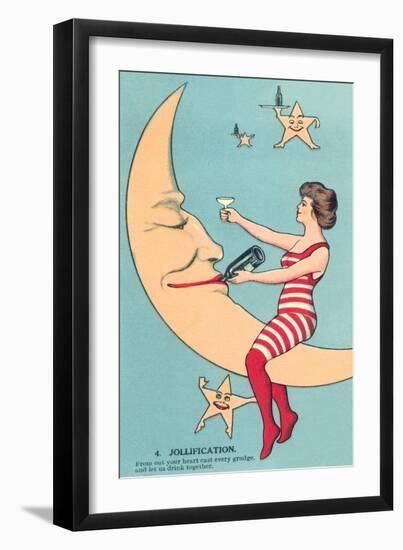 Woman Giving Wine to Moon-null-Framed Art Print