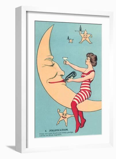 Woman Giving Wine to Moon-null-Framed Art Print