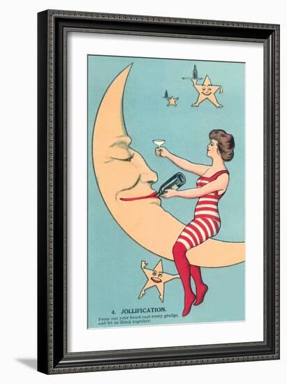 Woman Giving Wine to Moon-null-Framed Art Print