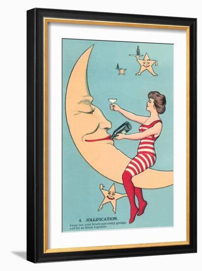 Woman Giving Wine to Moon-null-Framed Art Print