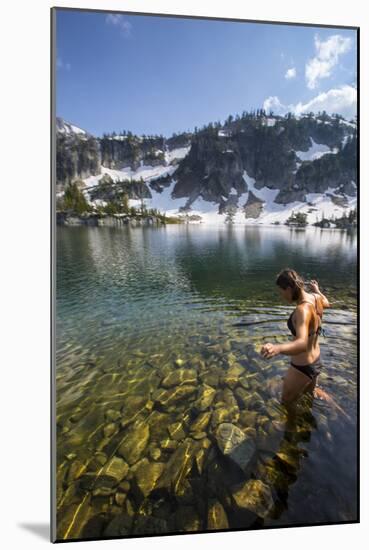 Woman Goes For Swim In Mirror Lake In Eagle Cap Wilderness Of The Wallowa Mts In Northeast Oregon-Ben Herndon-Mounted Photographic Print