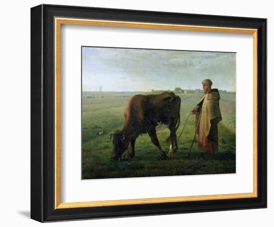 Woman Grazing Her Cow, 1858-Jean-François Millet-Framed Giclee Print