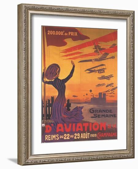 Woman Hails Aviation Week In Champagne, France-Ernest Montaut-Framed Art Print