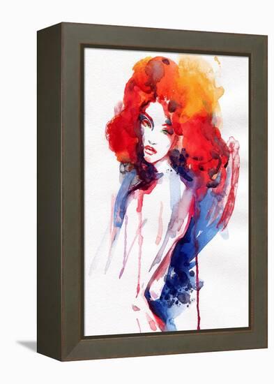 Woman . Hand Painted Fashion Illustration-Anna Ismagilova-Framed Stretched Canvas