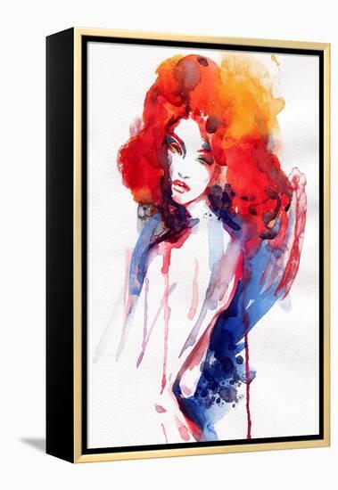 Woman . Hand Painted Fashion Illustration-Anna Ismagilova-Framed Stretched Canvas