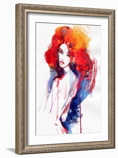 Woman . Hand Painted Fashion Illustration-Anna Ismagilova-Framed Art Print