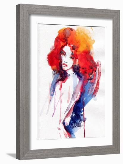 Woman . Hand Painted Fashion Illustration-Anna Ismagilova-Framed Art Print