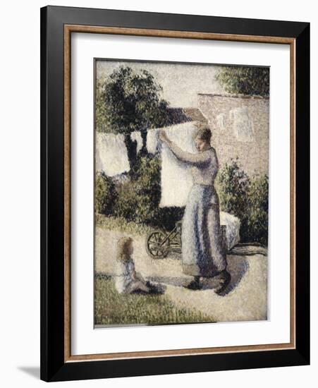 Woman Hanging Laundry-Camille Pissarro-Framed Giclee Print