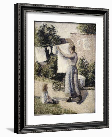 Woman Hanging Laundry-Camille Pissarro-Framed Giclee Print