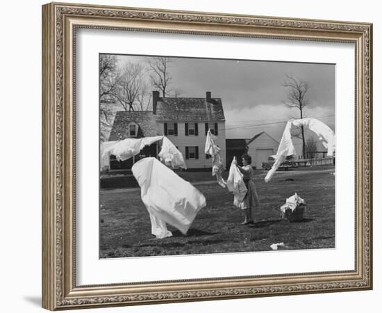 Woman Hanging Up the Laundry on the Line-Ed Clark-Framed Photographic Print