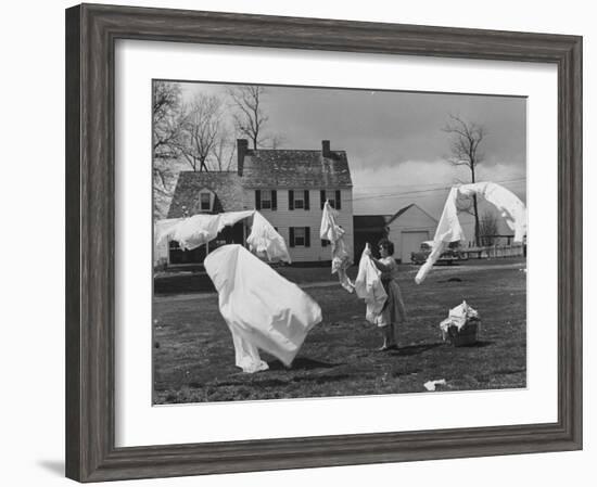 Woman Hanging Up the Laundry on the Line-Ed Clark-Framed Photographic Print