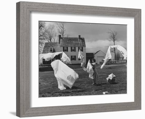 Woman Hanging Up the Laundry on the Line-Ed Clark-Framed Photographic Print