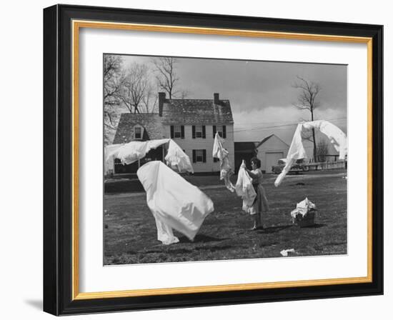 Woman Hanging Up the Laundry on the Line-Ed Clark-Framed Photographic Print