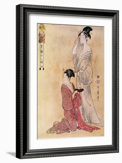 Woman Has Her Toilet Helped by Her Handmaid Japanese Print by Utamaro Kitagawa (1753-1806). 18Th Ce-Kitagawa Utamaro-Framed Giclee Print