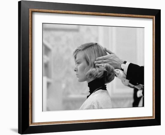 Woman Having Her Hair Styled at Hair Salon at Saks Fifth Avenue-Yale Joel-Framed Photographic Print