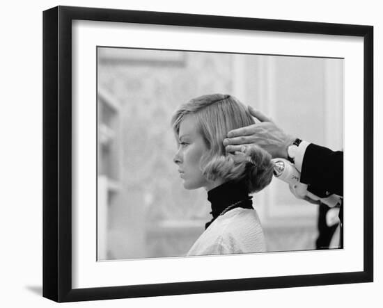 Woman Having Her Hair Styled at Hair Salon at Saks Fifth Avenue-Yale Joel-Framed Photographic Print