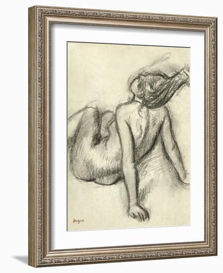 Woman Having Her Hair Styled (Charcoal on Paper)-Edgar Degas-Framed Giclee Print