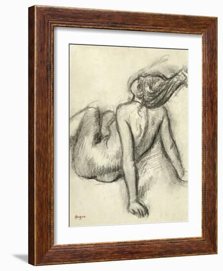 Woman Having Her Hair Styled (Charcoal on Paper)-Edgar Degas-Framed Giclee Print