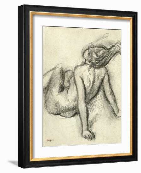 Woman Having Her Hair Styled (Charcoal on Paper)-Edgar Degas-Framed Giclee Print