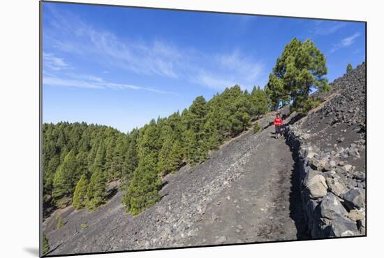 Woman Hiking in the Volcano Landscape of the Nature Reserve Cumbre Vieja, La Palma, Spain-Gerhard Wild-Mounted Photographic Print