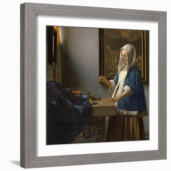 Woman Holding a Balance, C.1664-Johannes Vermeer-Framed Premium Giclee Print