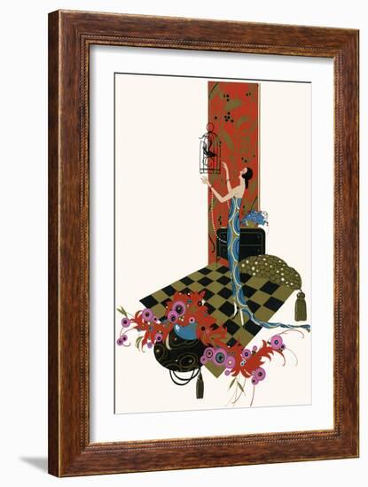 Woman Holding a Birdcage-null-Framed Art Print