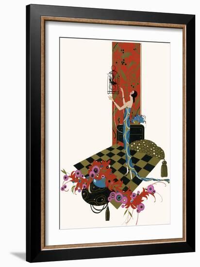 Woman Holding a Birdcage-null-Framed Art Print