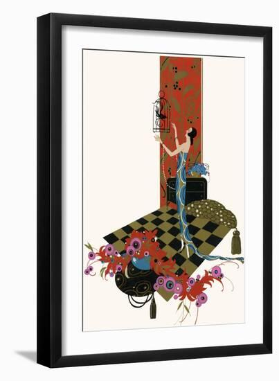 Woman Holding a Birdcage-null-Framed Art Print