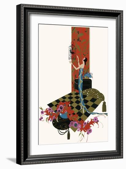 Woman Holding a Birdcage-null-Framed Art Print