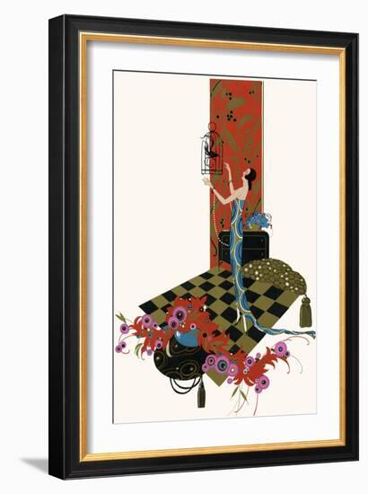 Woman Holding a Birdcage-null-Framed Art Print