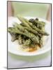 Woman Holding a Plate of Grilled Green Asparagus-null-Mounted Photographic Print