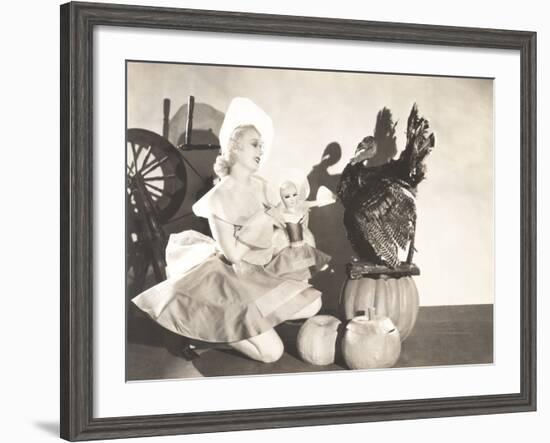 Woman Holding Doll Wearing Identical Thanksgiving Costume-null-Framed Photo