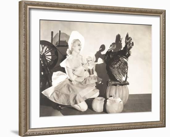 Woman Holding Doll Wearing Identical Thanksgiving Costume-null-Framed Photo