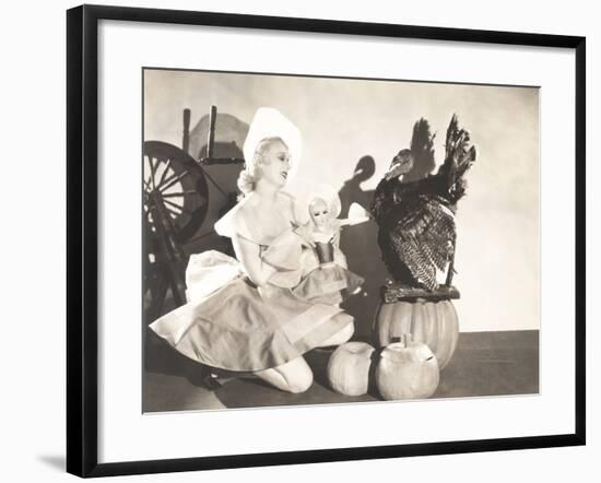 Woman Holding Doll Wearing Identical Thanksgiving Costume-null-Framed Photo