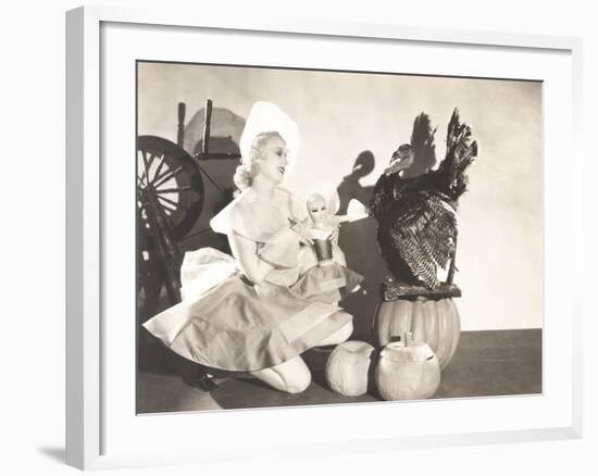 Woman Holding Doll Wearing Identical Thanksgiving Costume-null-Framed Photo